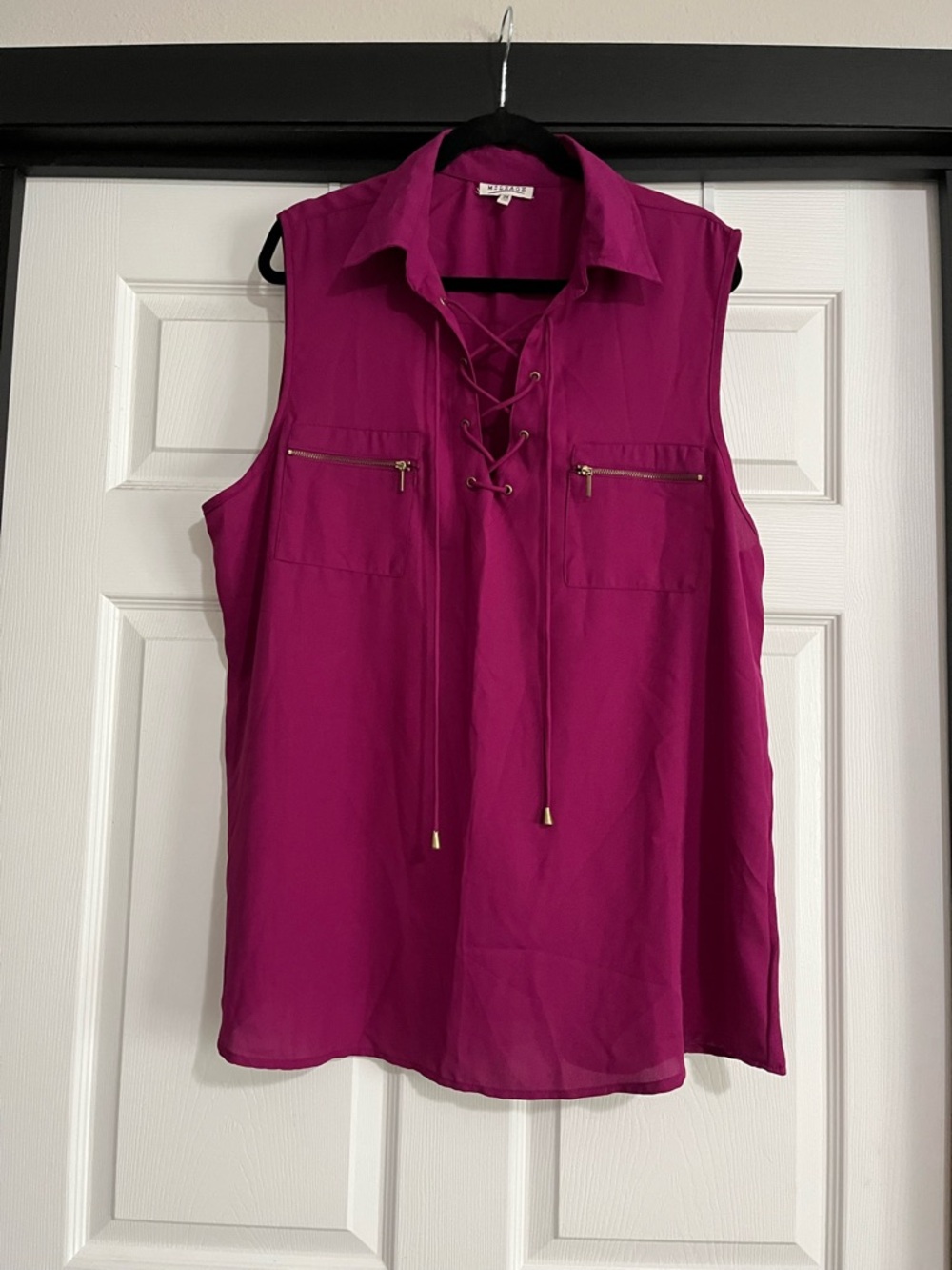 Sleeveless Lace-Up Blouse - Magenta